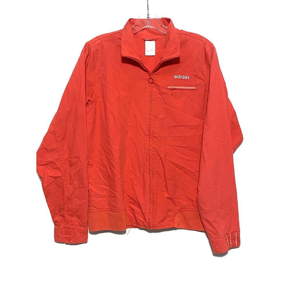 Adidas Jacket Orange Red Stripes On Cuffs Zip Front Lightweight Womens Large L